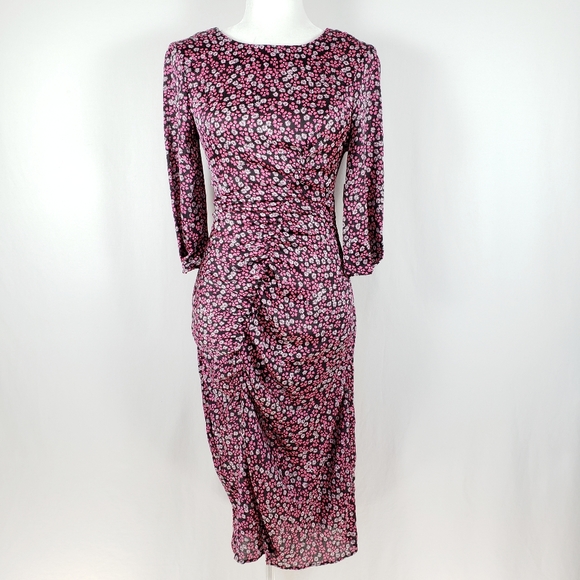 NEW- Zara Floral Ruched Midi Dress Sz.Small - Picture 3 of 8